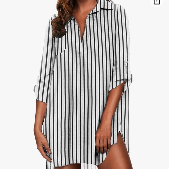 Tops - EKUAER Women’s Beach Stripe Bikini Cover/Blouse Size Small BNWT